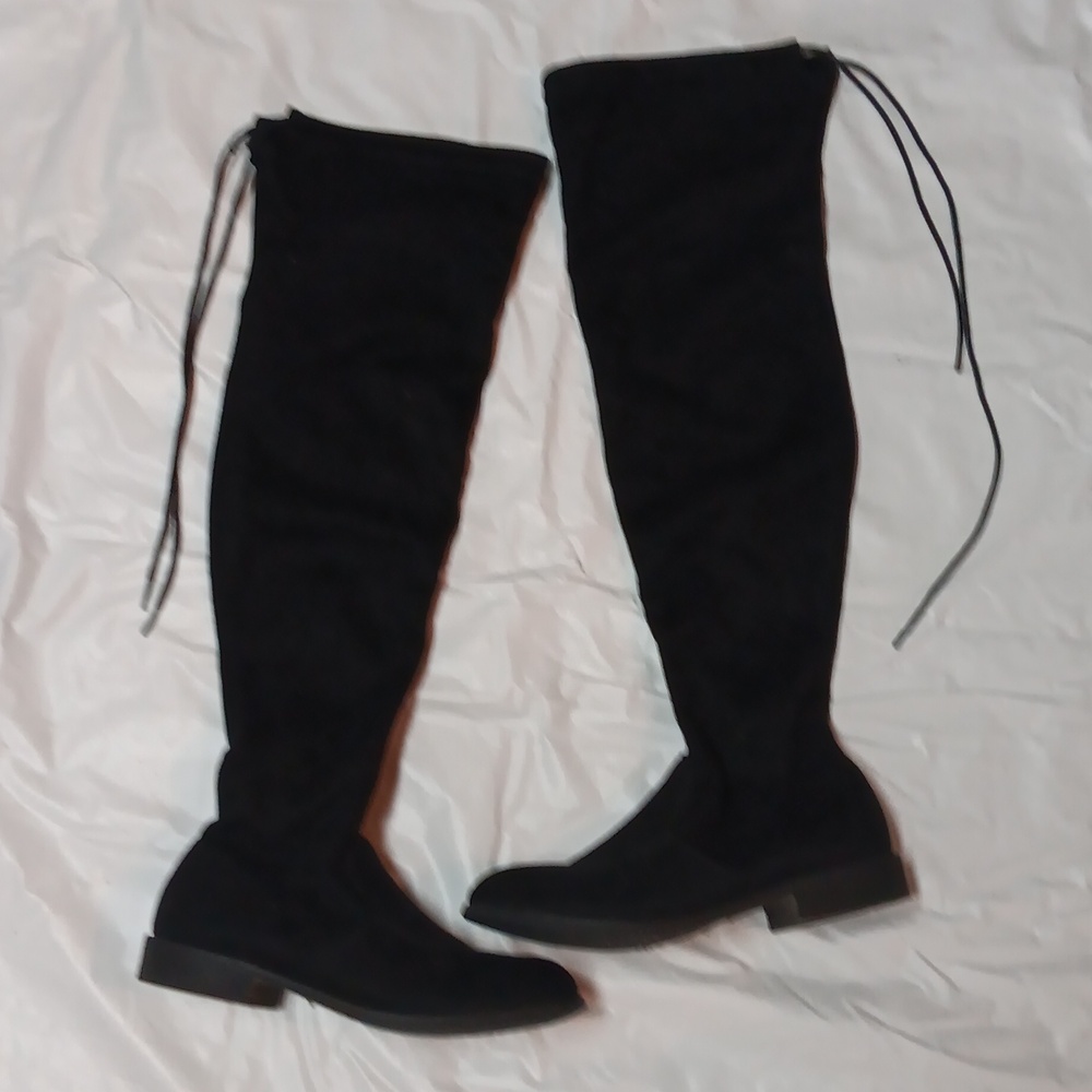 Wild Diva Women's Black Faux Suede Over-the-Knee Boots Size 7 - Picture 2 of 11